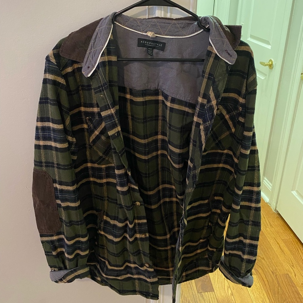 Aeropostale Men’s Medium Green Flannel with Corduroy Collar